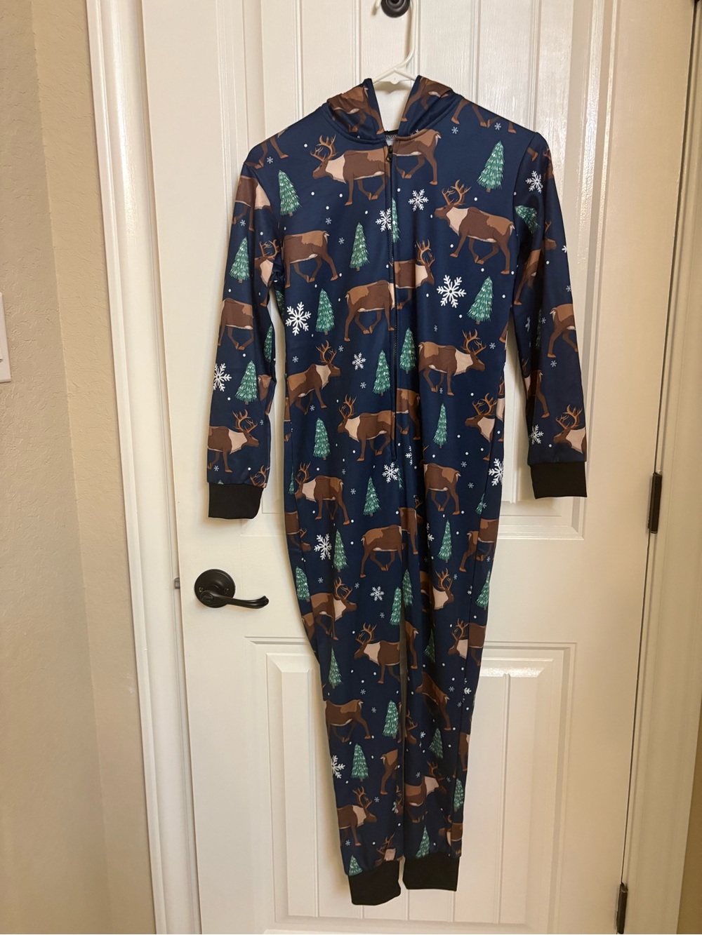 Navy Reindeer Hooded Kids Pajama One-Piece